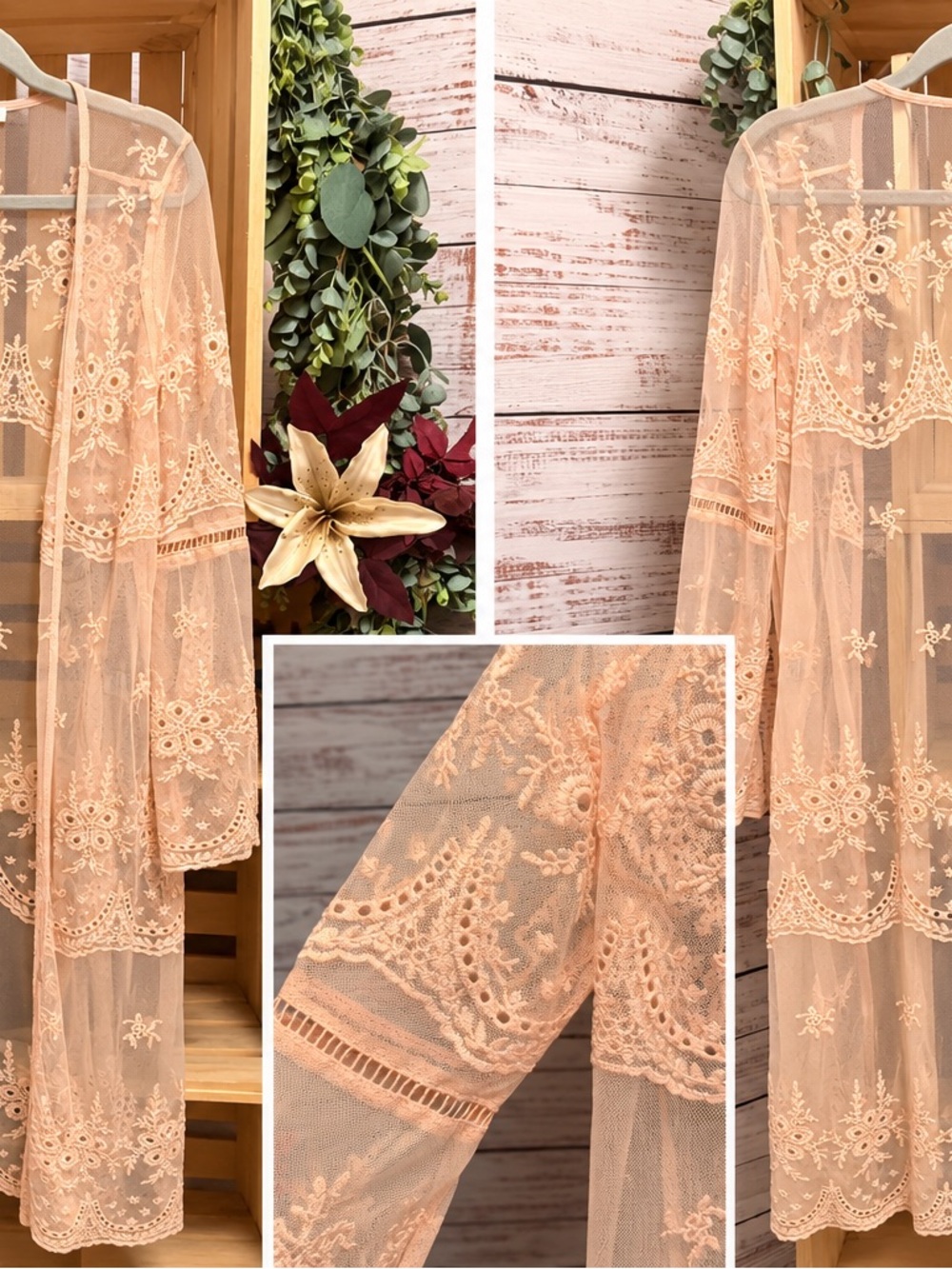 Blush Pink Lace Sheer Kimono